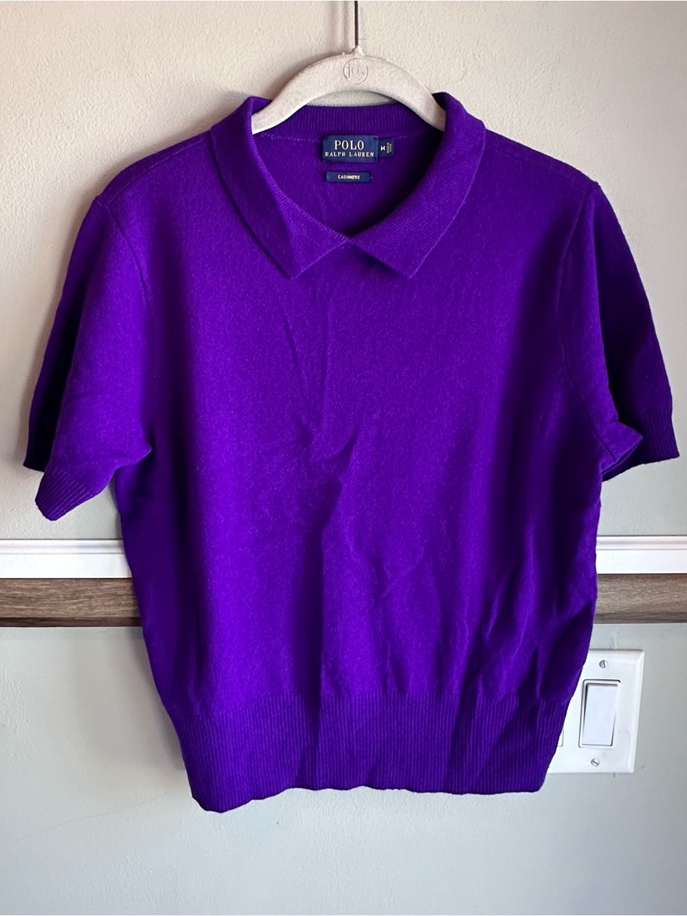 Polo Ralph Lauren 100% Cashmere Purple Collar Short Sleeve Sweater